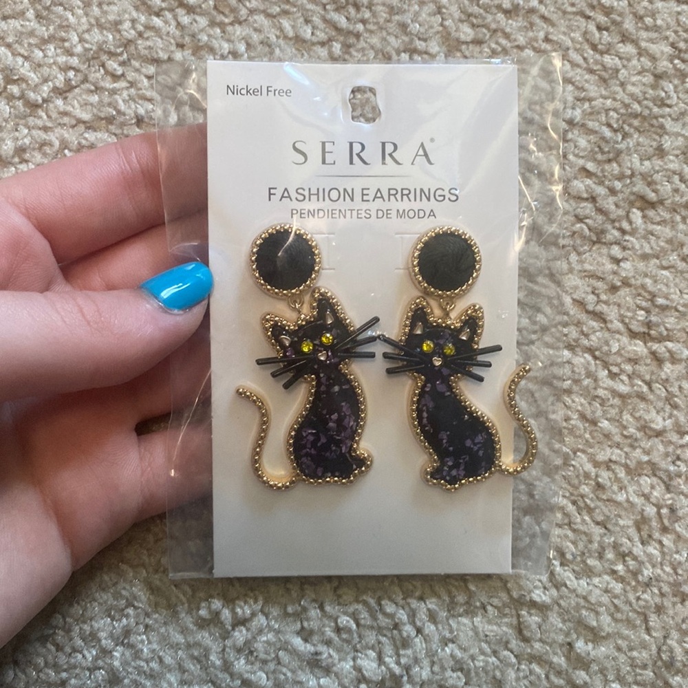 NWT Serra Nickel Free Cute Black Cat Earrings